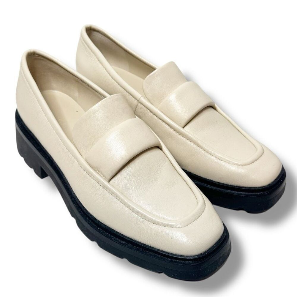 Vince Robin Leather Loafer in Moonlight Cream Lug Soled Heeled Women’s Size 7.5